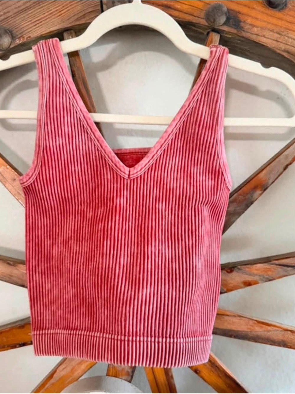 Zenana Outfitters Ribbed Velvet V-Neck Tank Top in Rose